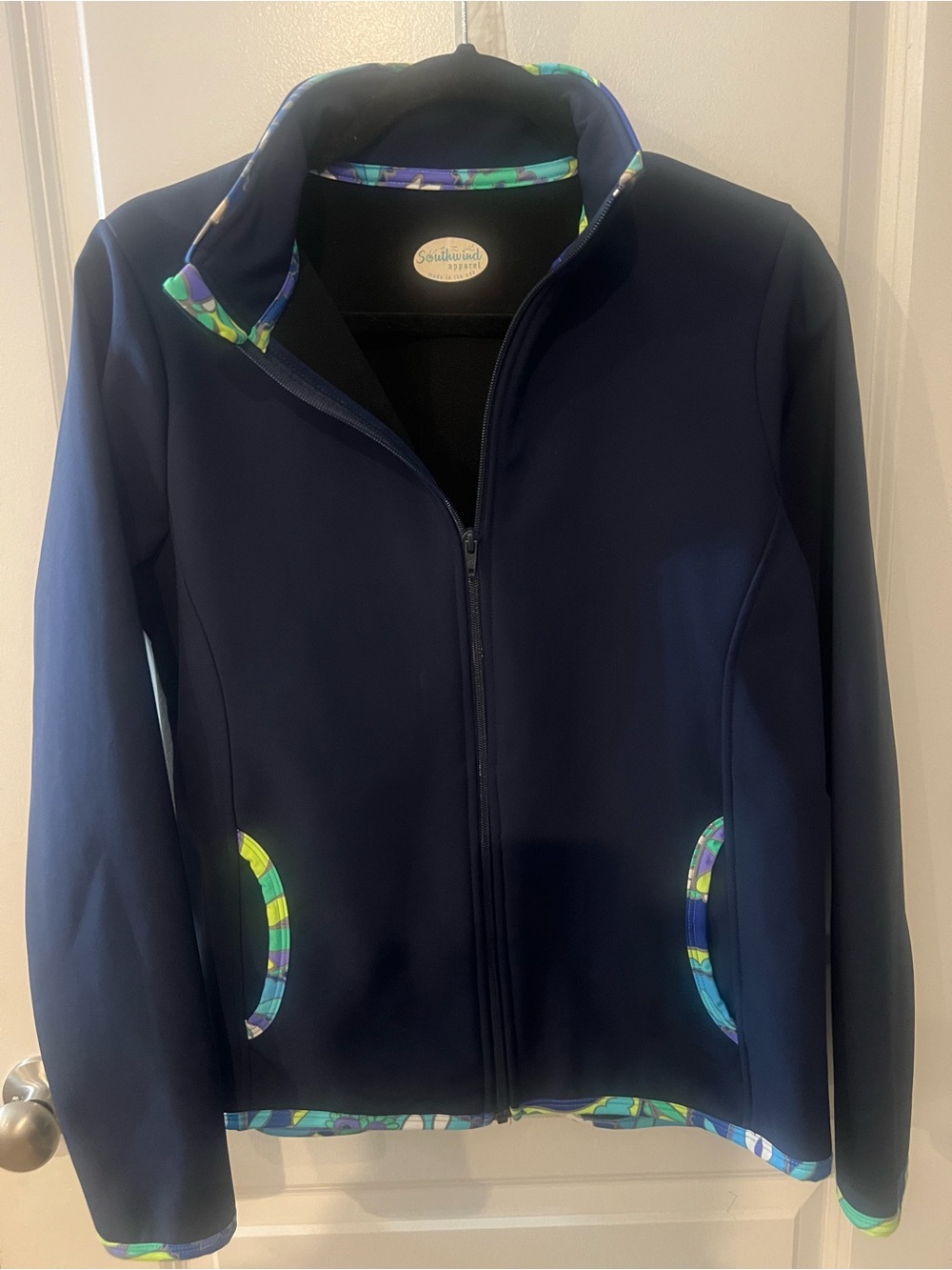 Southwind Apparel Navy Softshell Jacket with Blue-Green Trim